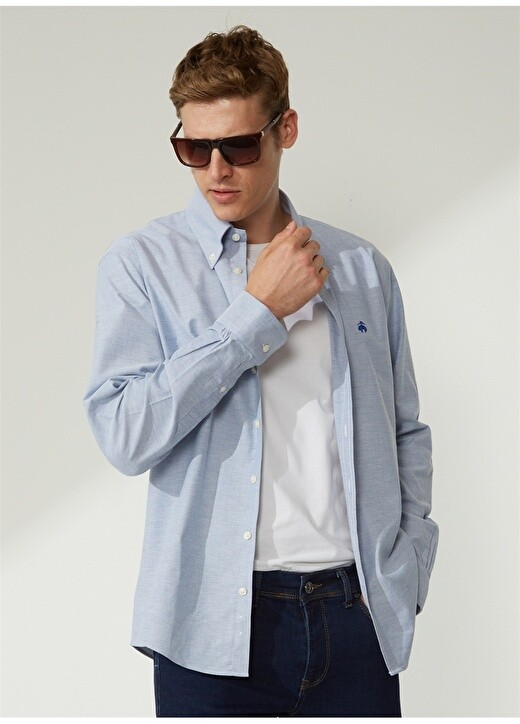 

Темно-синяя мужская рубашка Slim Fit с классическим воротником Brooks Brothers