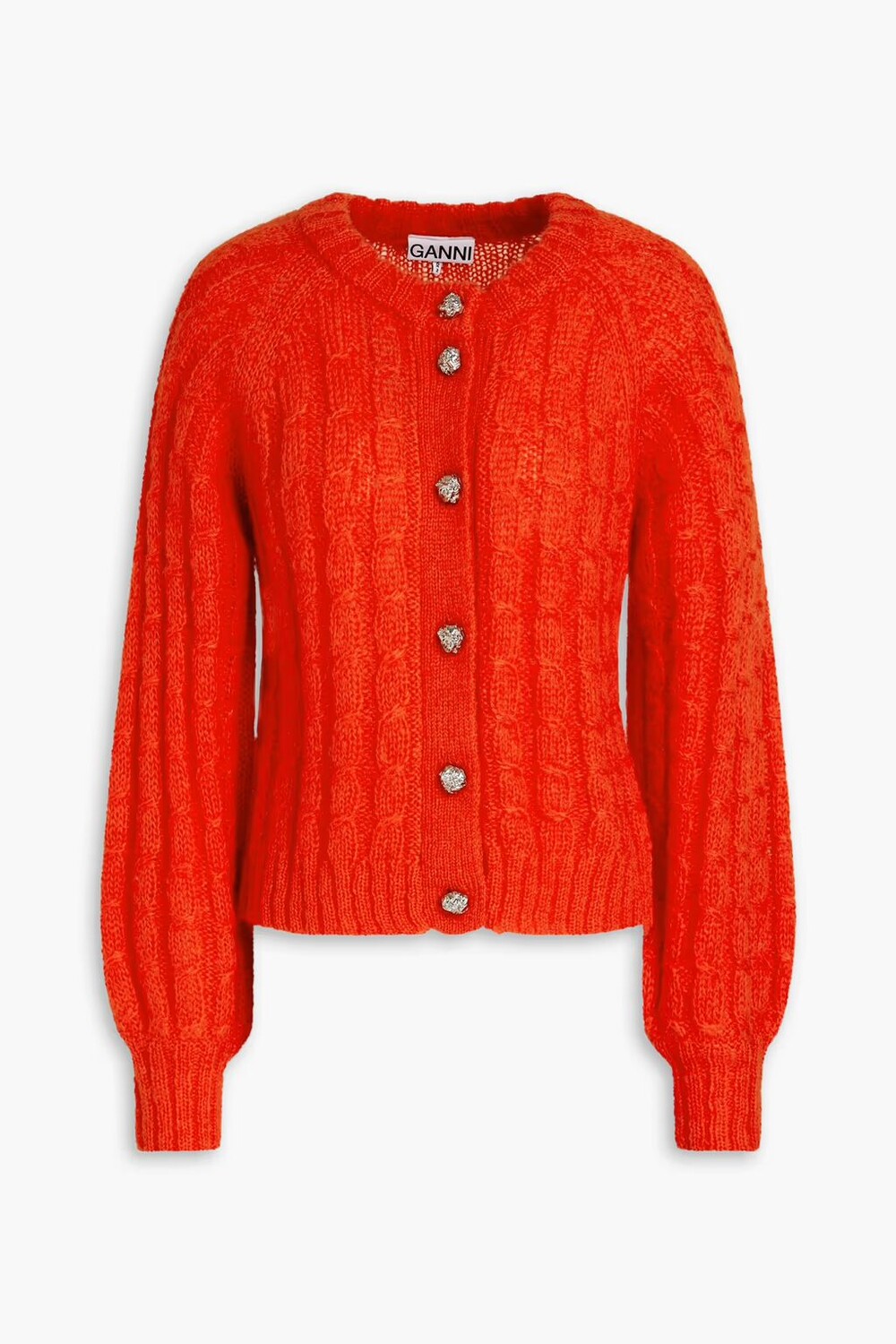 

Кардиган косой вязки из смесового мохера Ganni, цвет Tomato red