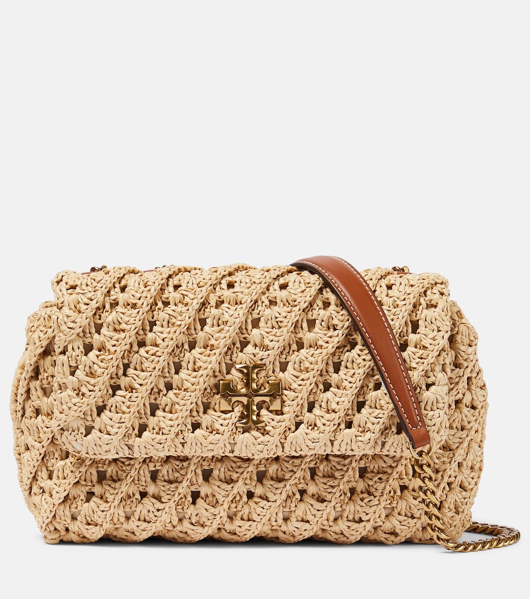 

Маленькая сумка через плечо Kira, связанная крючком Tory Burch, бежевый