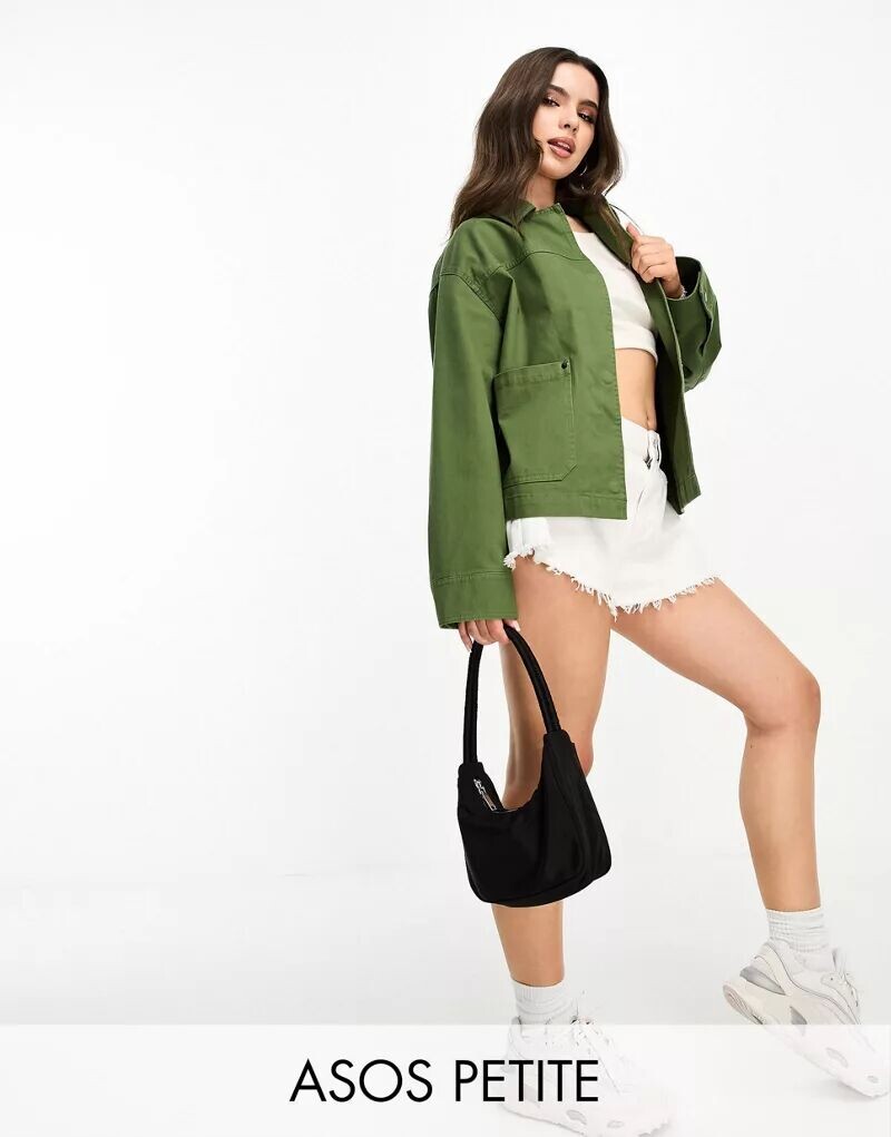 

Легкая хлопковая Куртка с карманами ASOS DESIGN Petite темно-хаки