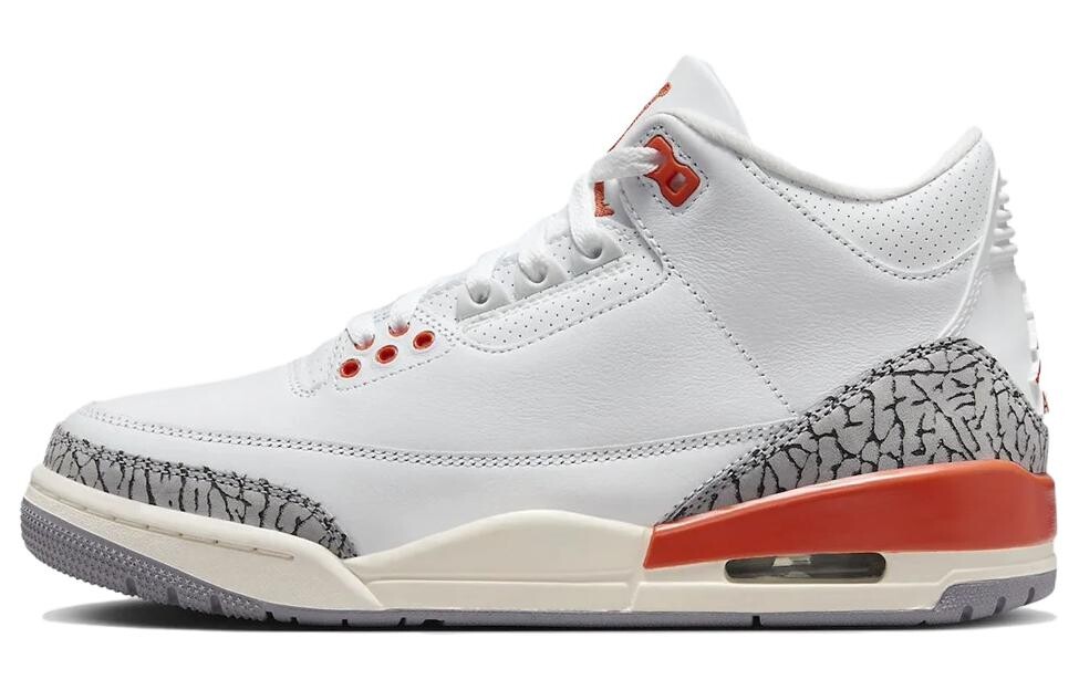 

Jordan Air Jordan 3 圆头舒适 耐磨透气 中帮 复古篮球鞋 男款 白橙, White/Orange