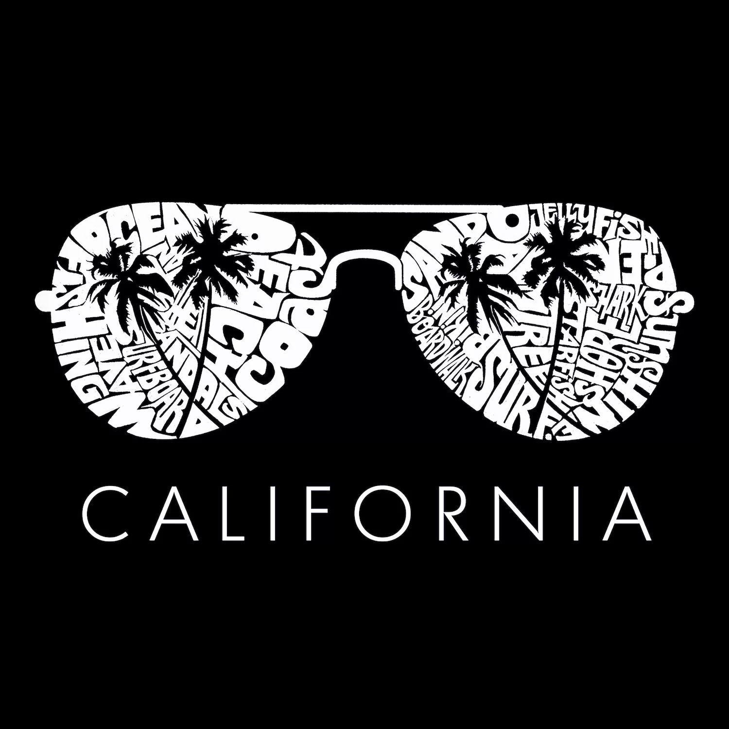 цена California Shades — мужская футболка с рисунком Word Art LA Pop Art, черный