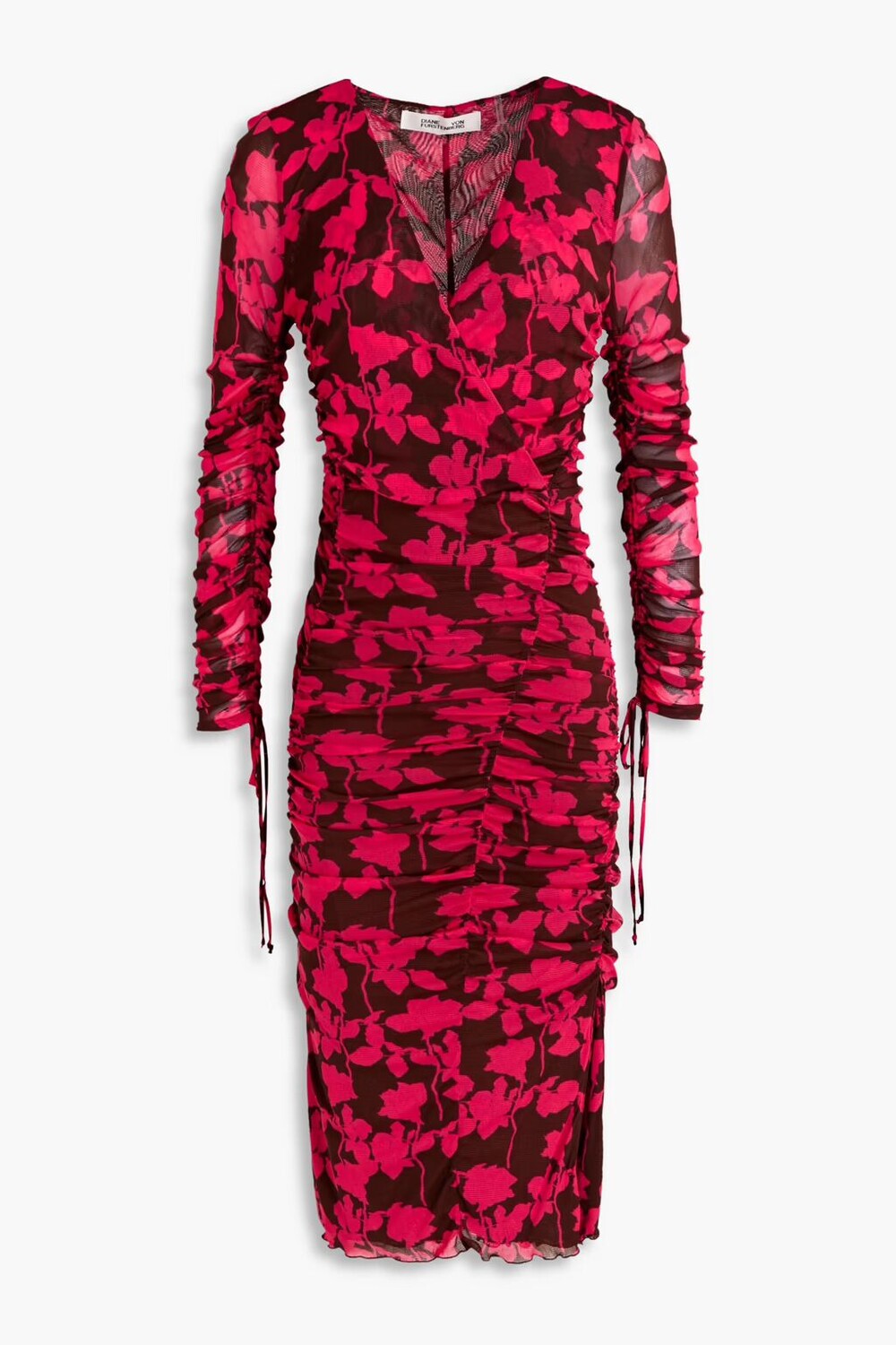 

Платье миди из сетки со сборками и цветочным принтом Diane Von Furstenberg, фуксия