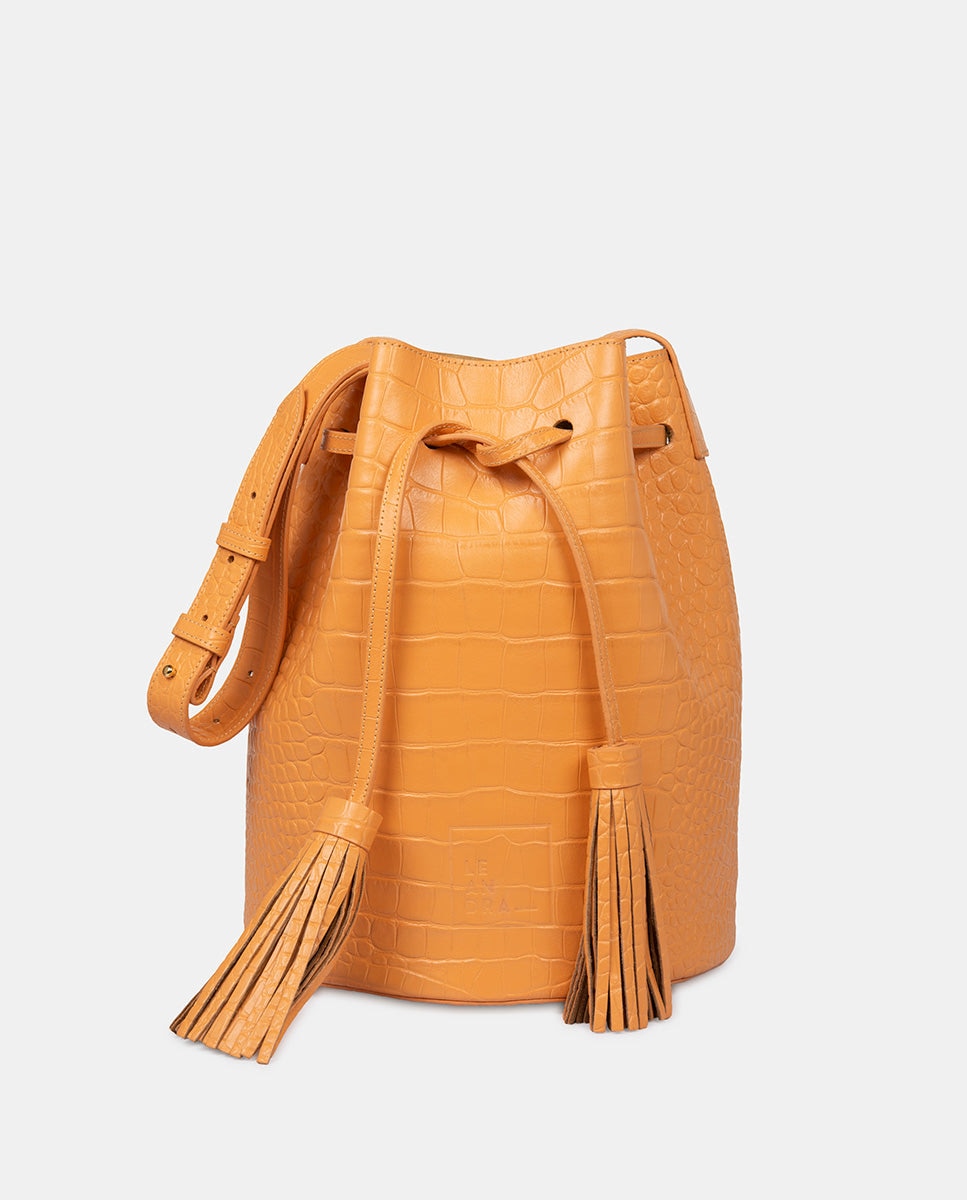 Женская кожаная сумка на плечо с гравировкой кокосового ореха цвета грейпфрута Leandra, оранжевый