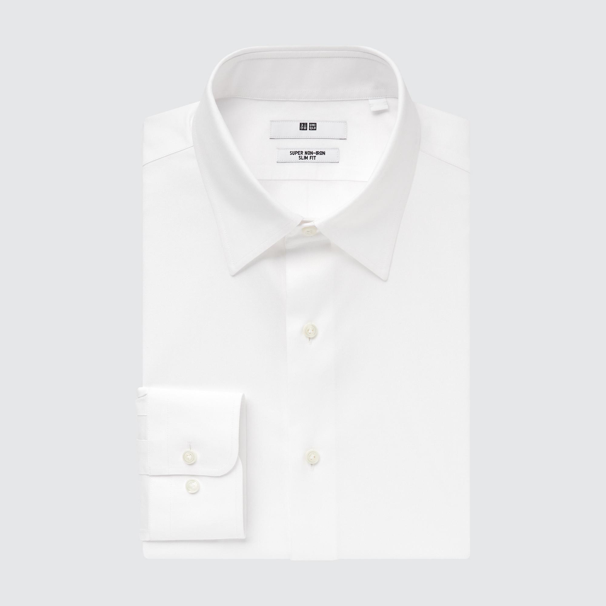 Рубашка UNIQLO Non-iron узкого кроя, белый рубашка zara non iron stretch белый