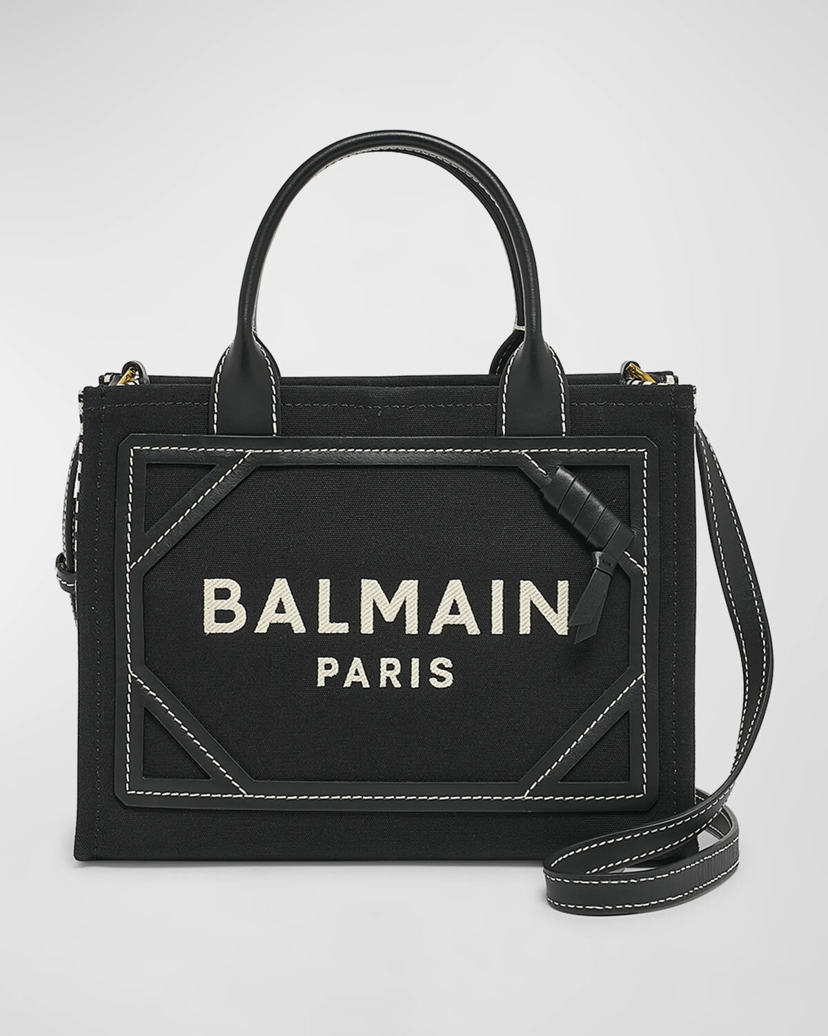 

Маленькая сумка-тоут-шоппер B Army из холста с монограммой Balmain, цвет Ivoire/Noir