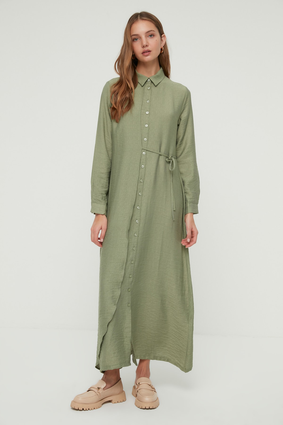 цена Платье - Зеленый - Платье-рубашка Trendyol Modest, зеленый