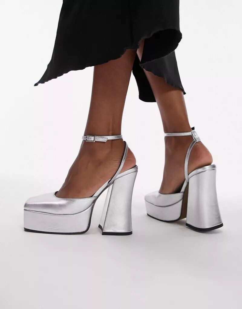 

Туфли-двойки Topshop Sapphire из премиальной кожи серебристого цвета на подошве на платформе