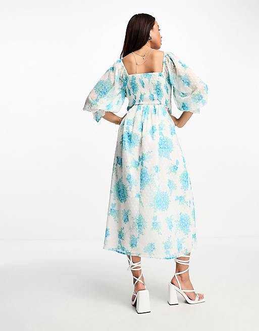

Синее платье миди с присборенными шифоновыми сборками Miss Selfridge