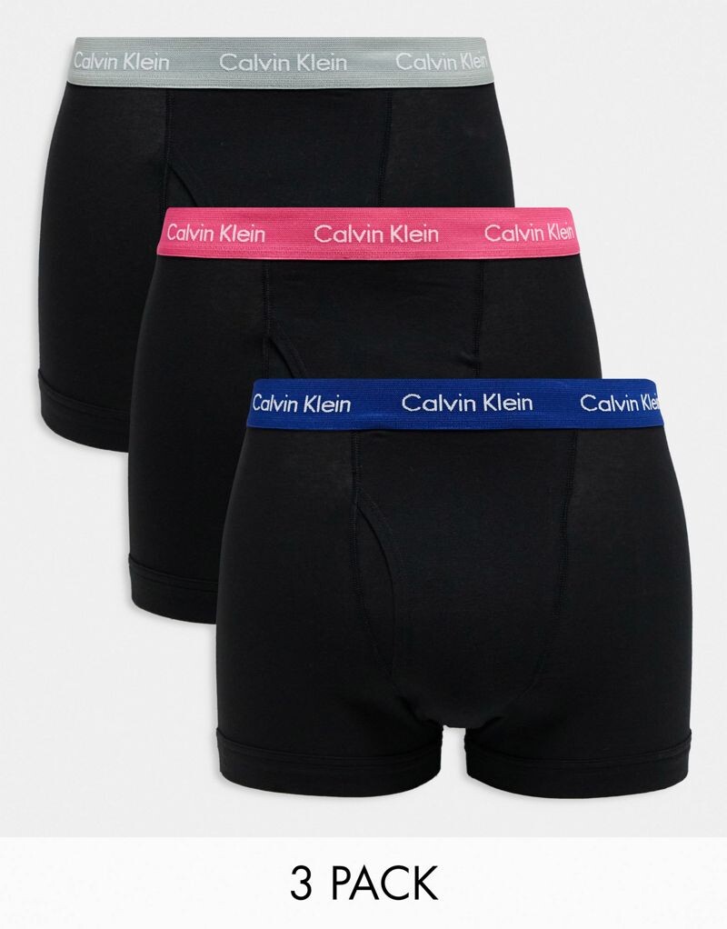 

Calvin Klein – комплект из 3 пар черных хлопковых боксеров-стрейч с цветной тесьмой на талии