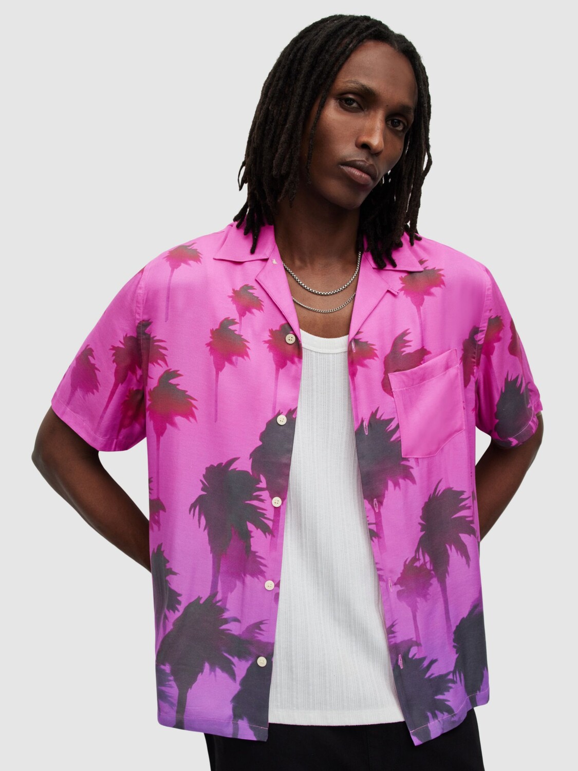 

Рубашка с коротким рукавом с принтом AllSaints Islands, Punch Pink