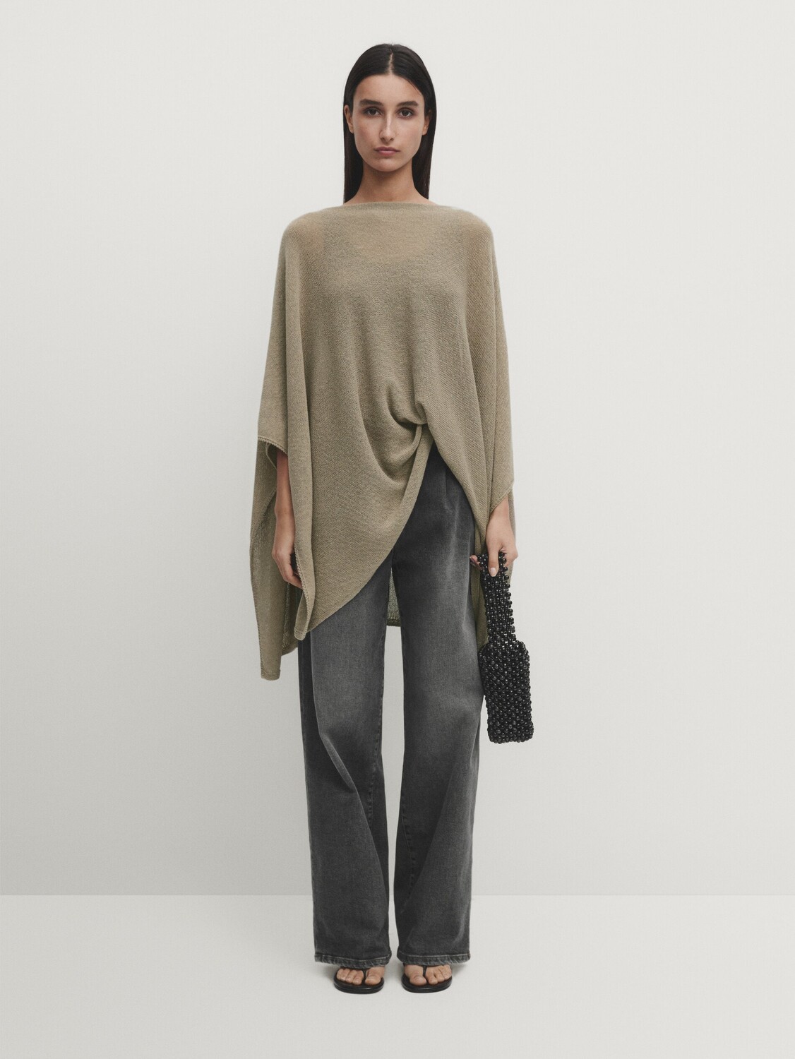 

Длинная трикотажная накидка из смесового хлопка Massimo Dutti, зеленый