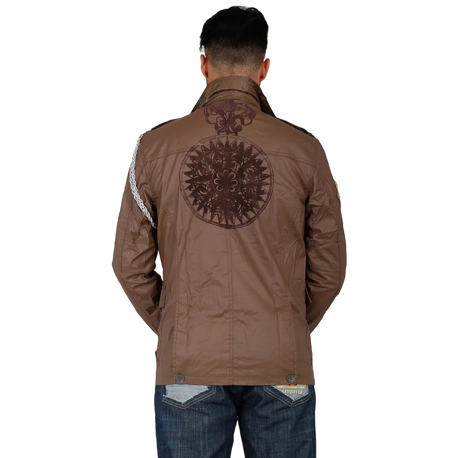 Мужская саржевая куртка-милиция Blanco Label с металлической цепочкой и принтом на спине