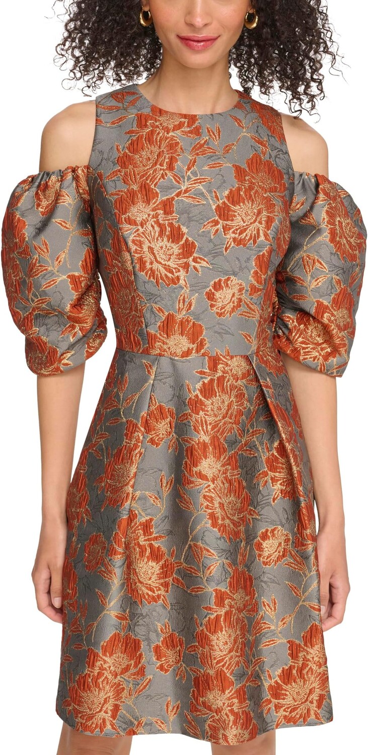 

Жаккардовое расклешенное платье с открытыми плечами Vince Camuto, цвет Rust