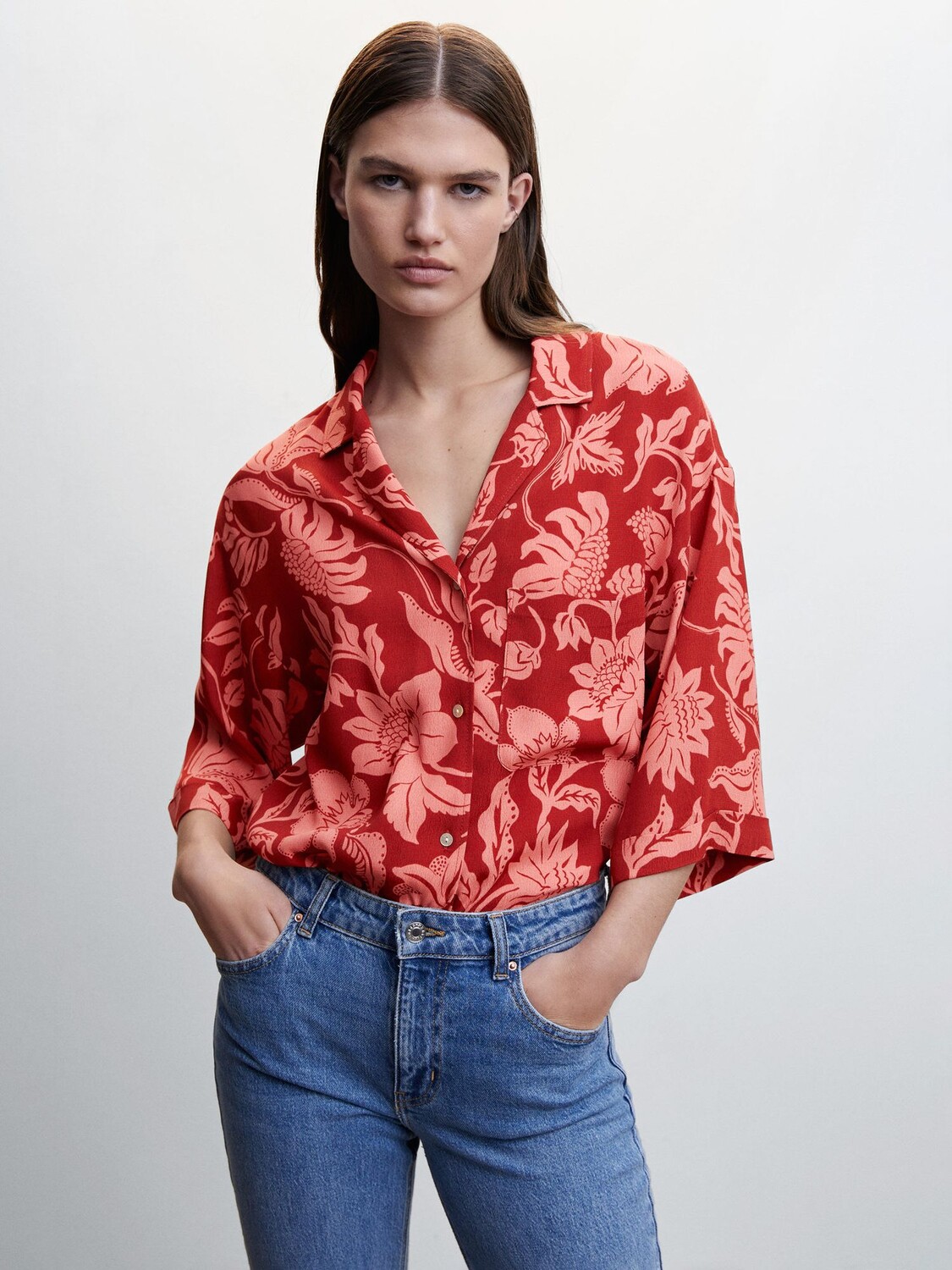 

Блузка с цветочным принтом Mango Claudie, розовая