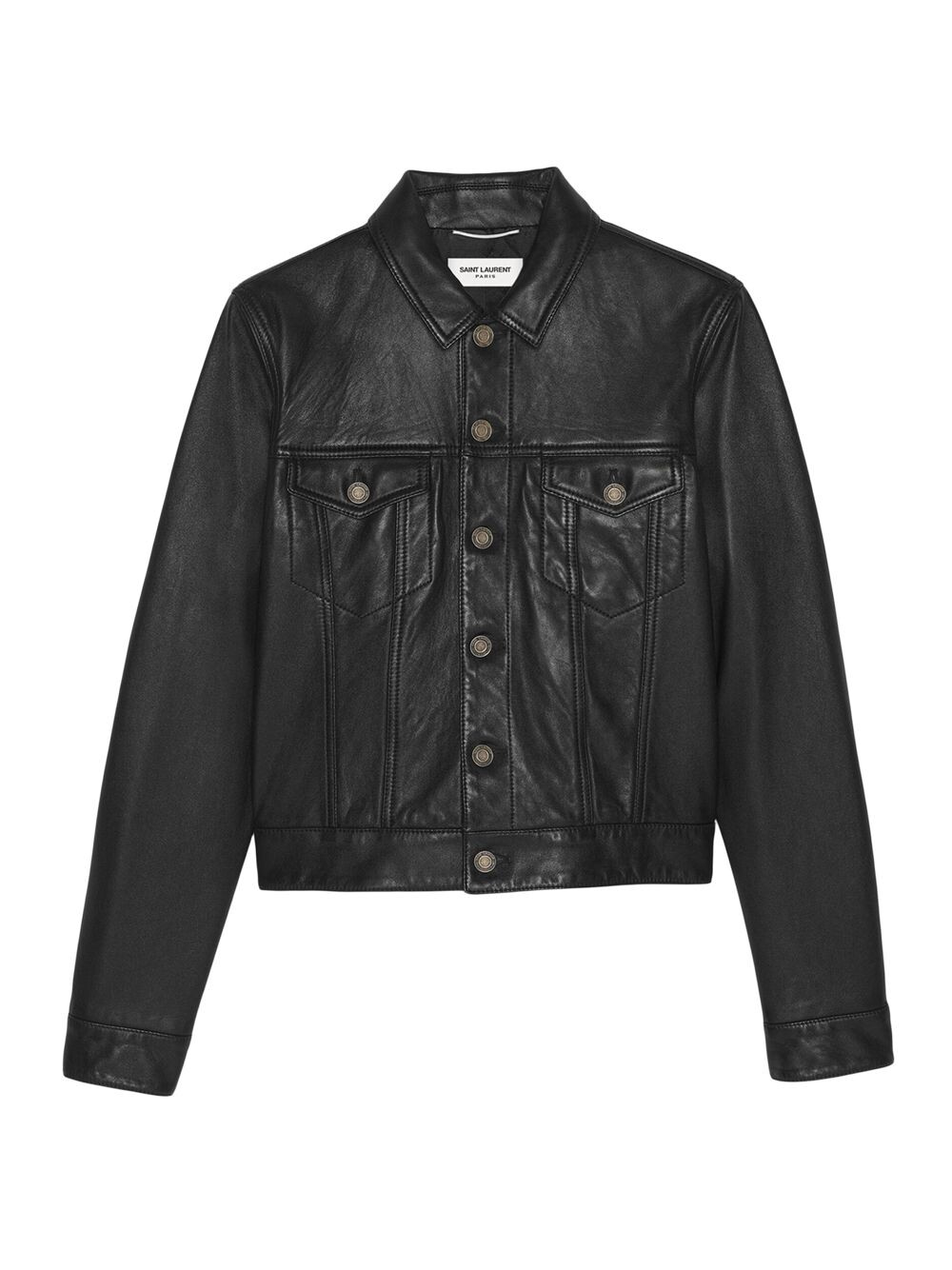 

Джинсовая куртка из гладкой кожи ягненка с барабанами Saint Laurent, черный