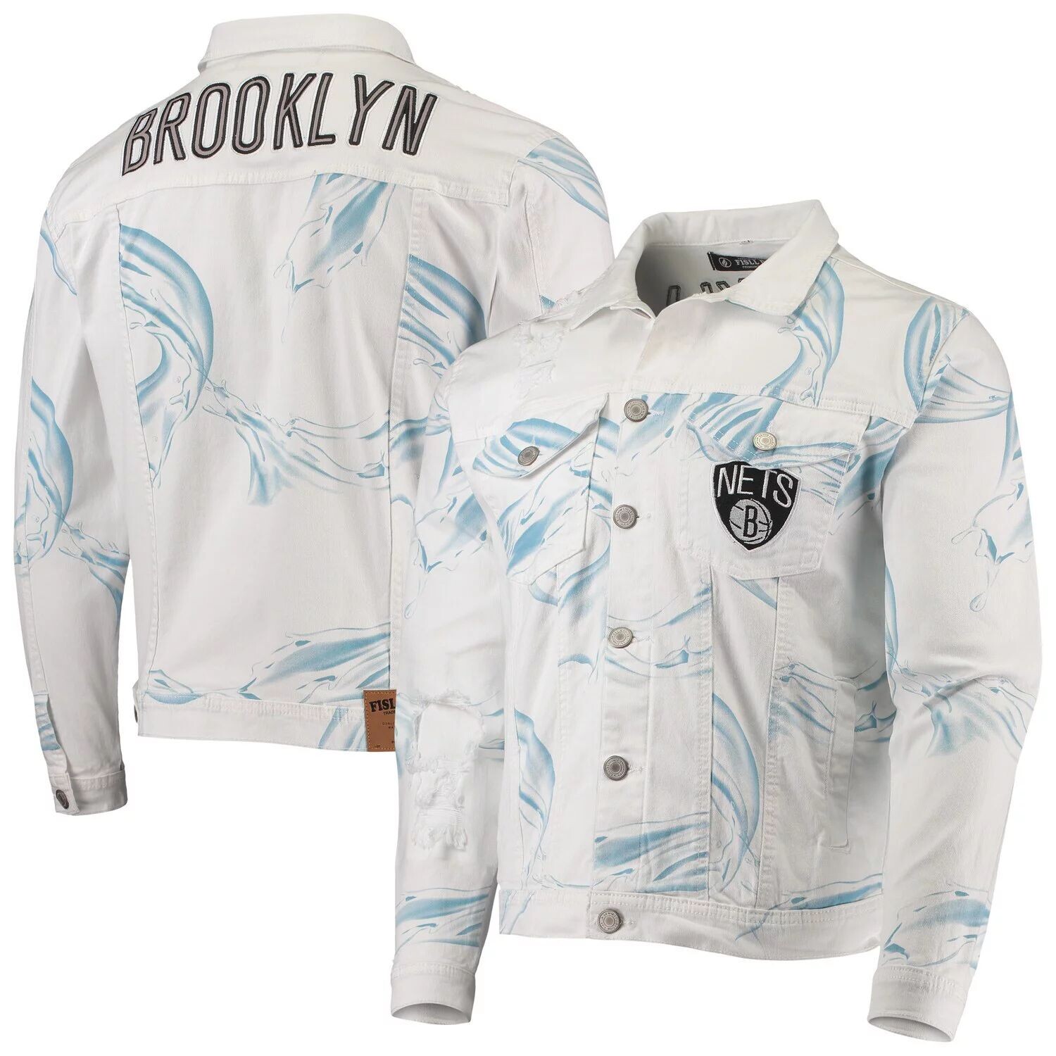 

Мужская белая джинсовая куртка FISLL Brooklyn Nets Ice Cloud