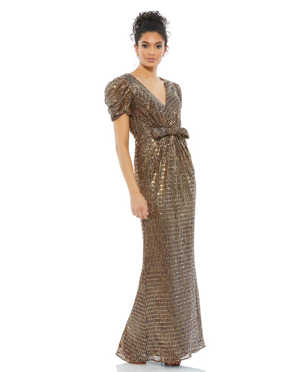 Женское платье цвета металлик Ieena с бантом на талии MAC DUGGAL