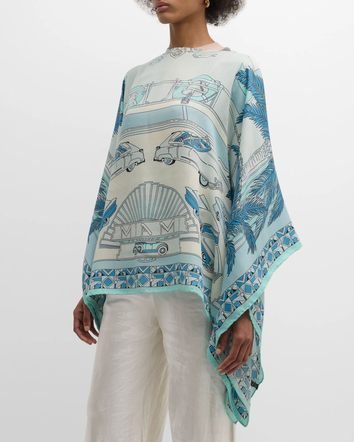 

Пончо из кашемира с принтом Miami Aqua Print Rani Arabella, цвет Aqua