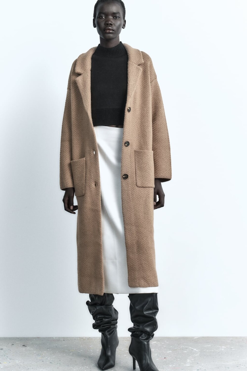 

Фактурное трикотажное пальто ZARA, коричневый