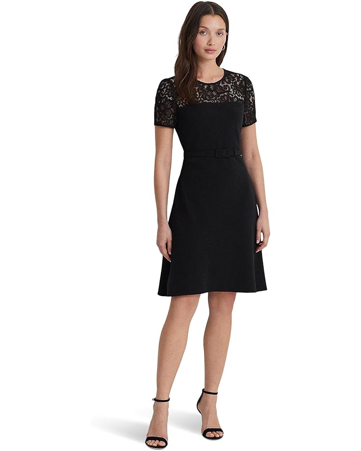 Платье LAUREN Ralph Lauren Lace-Trim Georgette Cocktail, черный платье zara lace trim черный