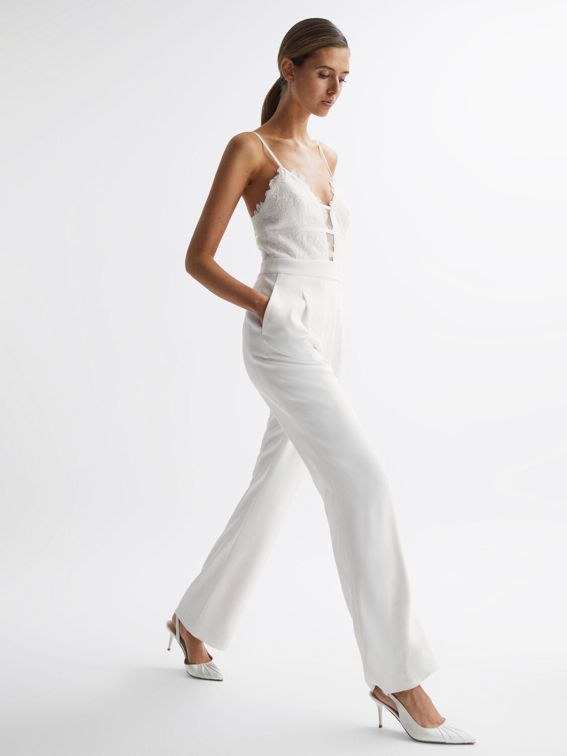 

Комбинезон Reiss Cora с кружевным верхом, цвет слоновой кости