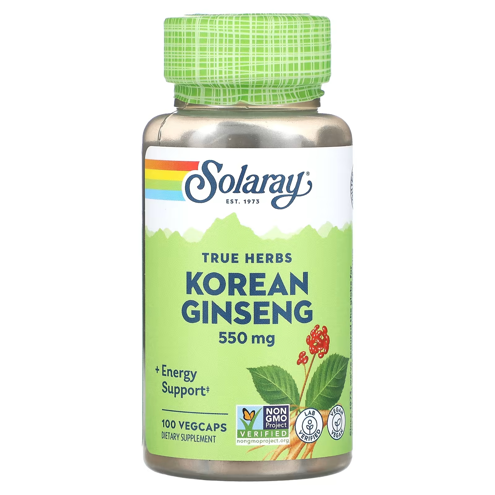 True Herbs Корейский женьшень 550 мг 100 растительных капсул Solaray