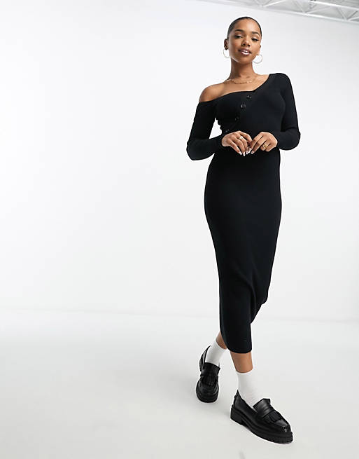 Черное асимметричное трикотажное платье макси с пуговицами ASOS DESIGN