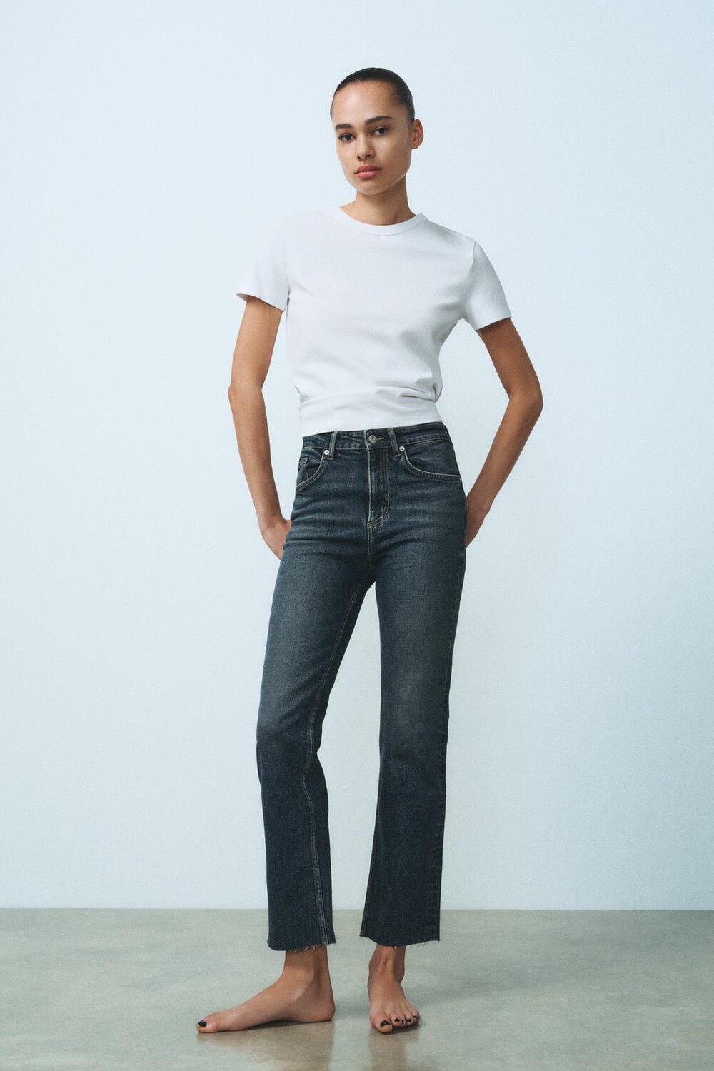 

Укороченные джинсы TRF с высокой талией ZARA, темно-синий