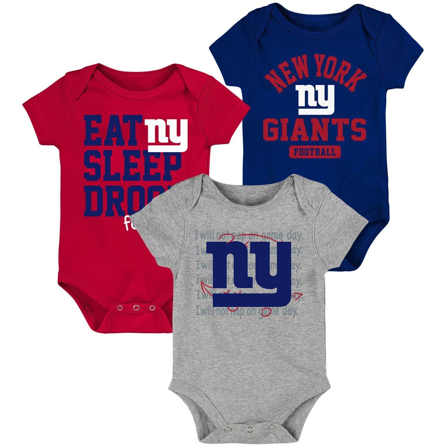 

Комплект боди из трех частей для новорожденных и младенцев Royal/Red New York Giants Eat, Sleep, Drool Football Outerstuff