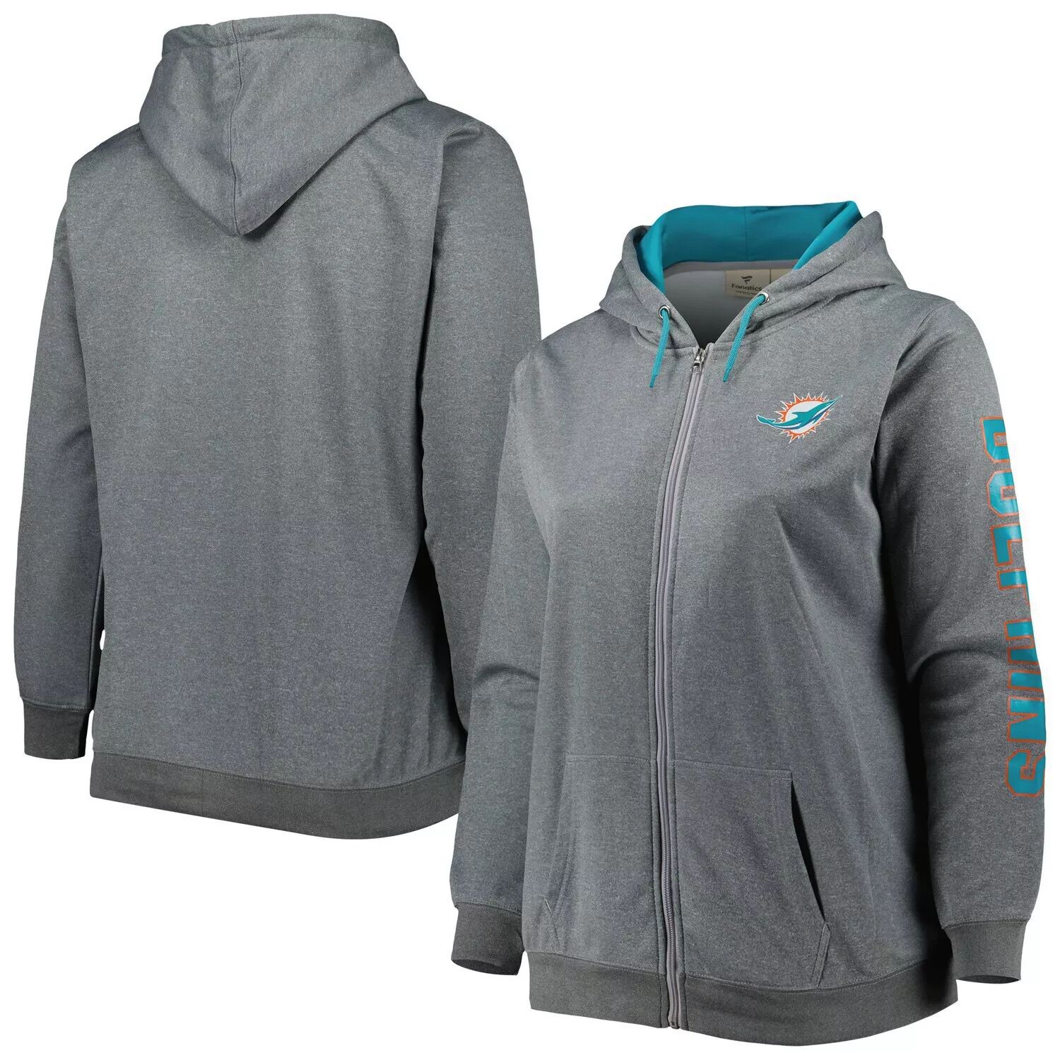 

Женская флисовая куртка с капюшоном и молнией во всю длину, Heather Charcoal Miami Dolphins Fanatics