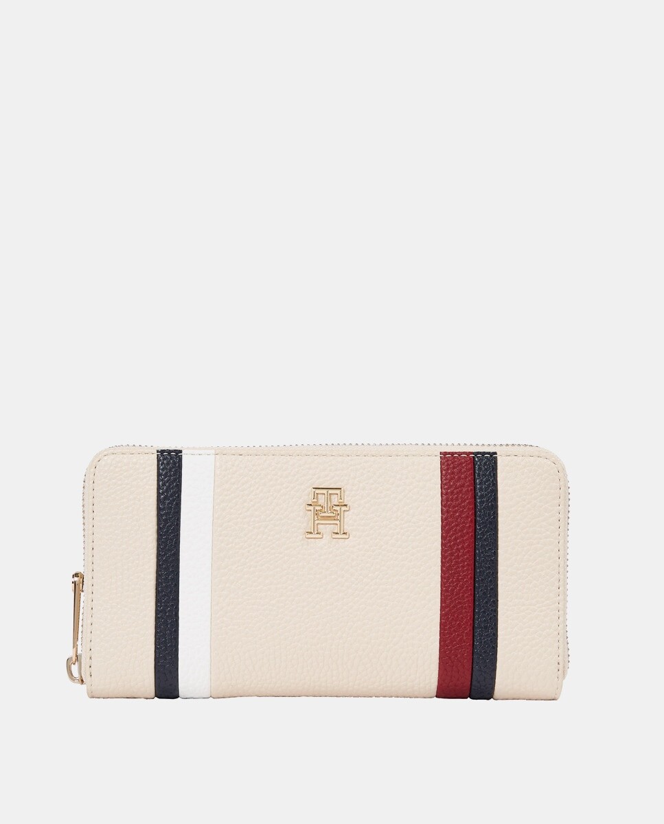 

Большой кошелек цвета экрю с фирменными цветами и логотипом Tommy Hilfiger