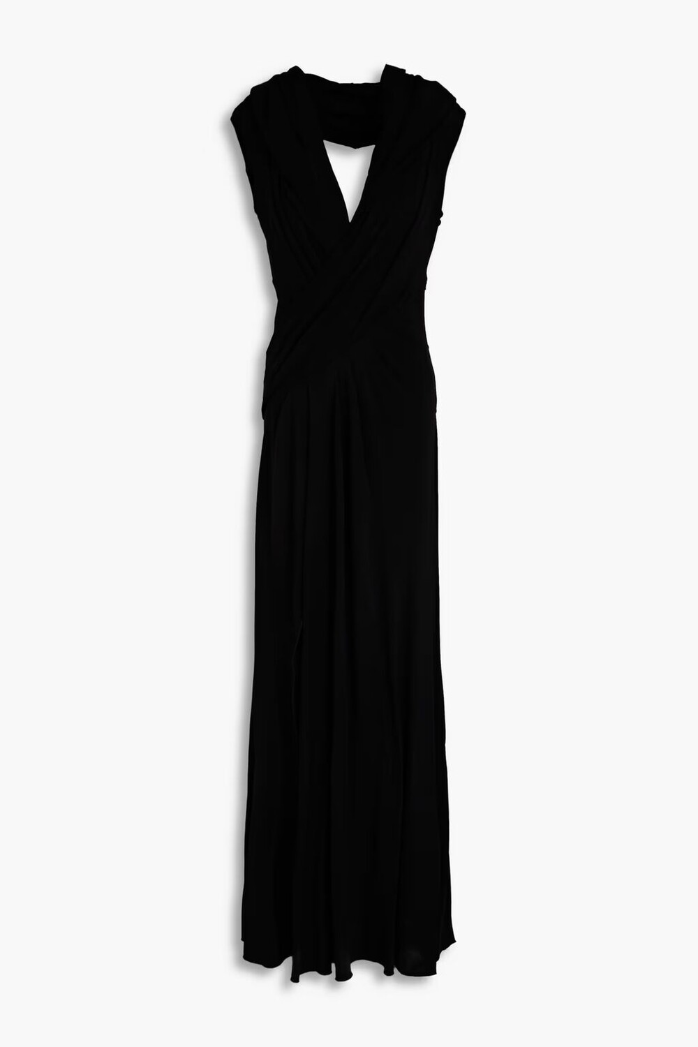 

Платье макси из крепа с запахом и капюшоном Alberta Ferretti, черный