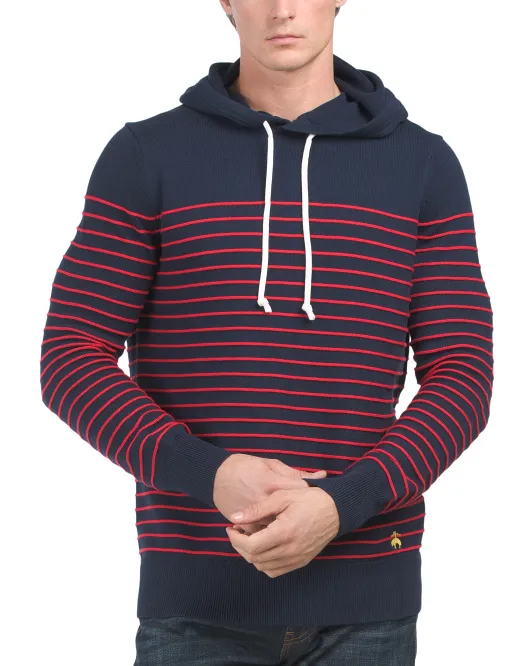 

Полосатый хлопковый свитер с капюшоном Brooks Brothers, синий