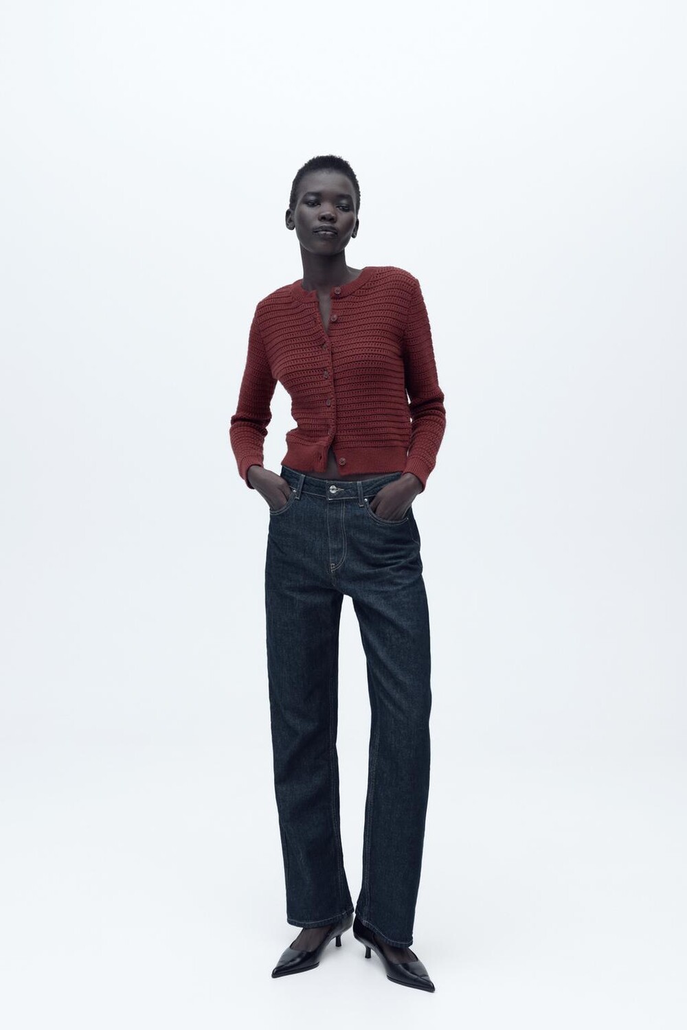 

Текстурный вязаный кардиган ZARA, бордо