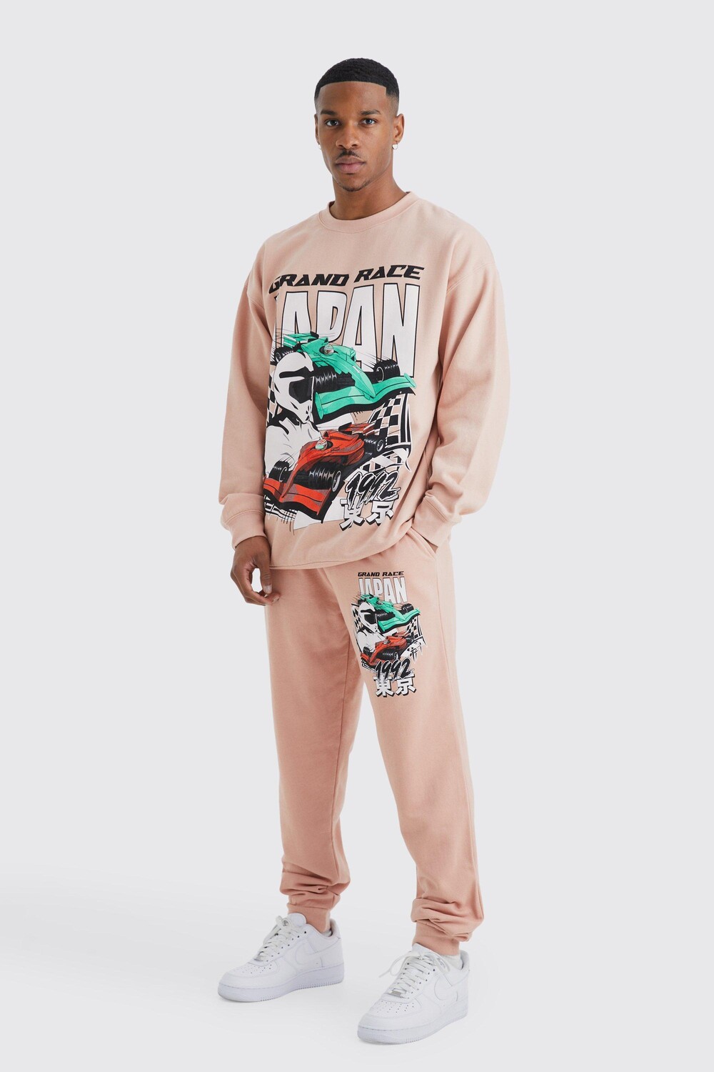 

Спортивный спортивный костюм oversize japan motorsport Boohoo, розовый