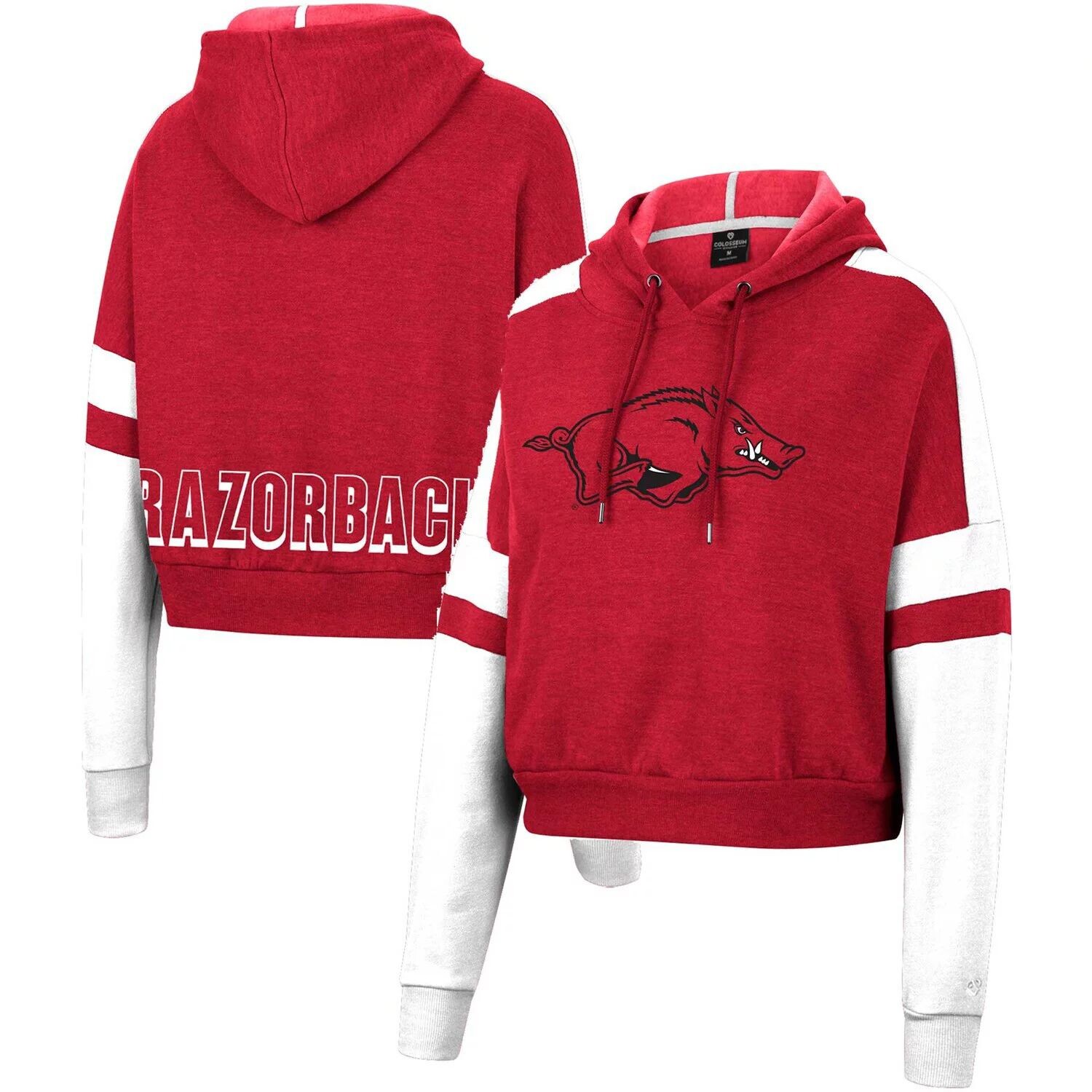 

Женский укороченный пуловер с капюшоном и логотипом Colosseum Cardinal Arkansas Razorbacks Throwback Stripe Arch Logo Colosseum