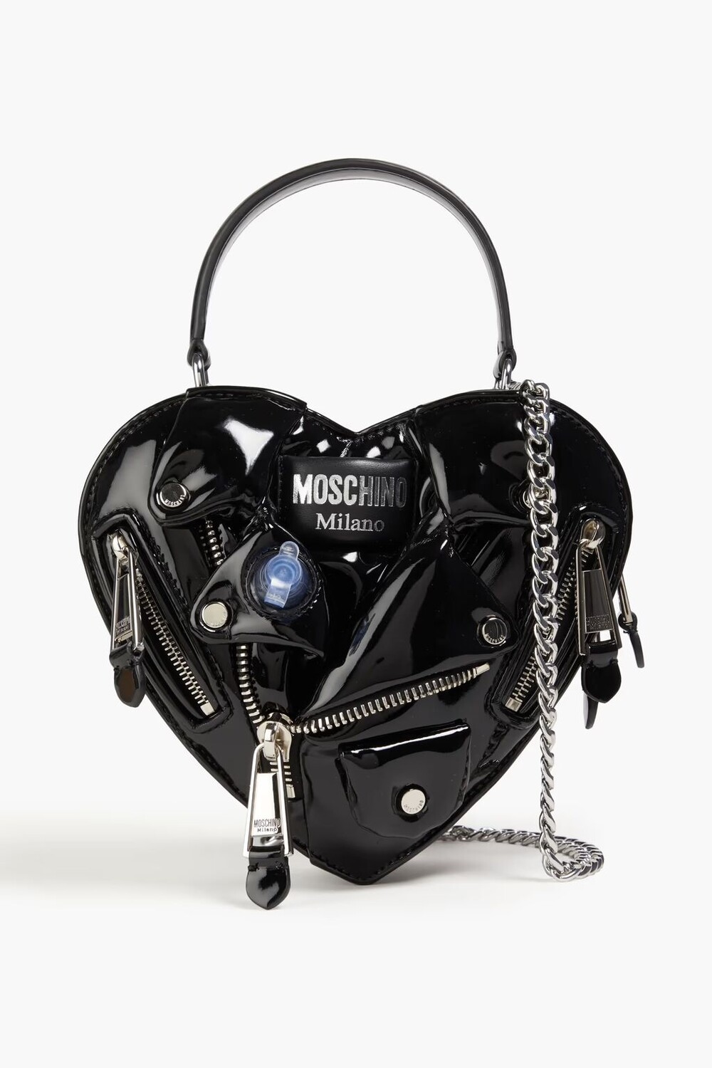 

Украшенная сумка-тоут из искусственной лакированной кожи Moschino, черный