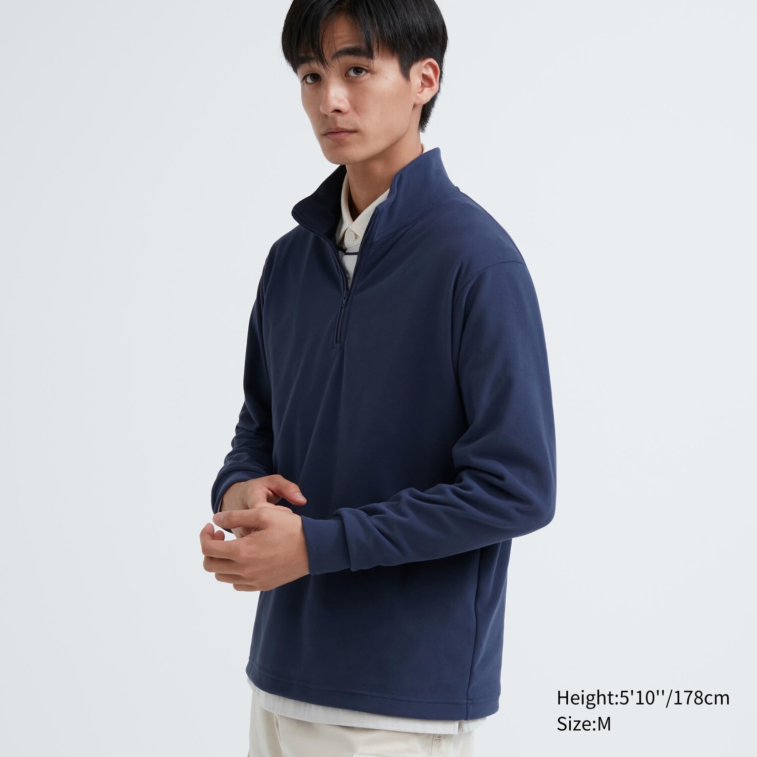 

Флисовая эластичная футболка с длинными рукавами и полумолнией Uniqlo, синий