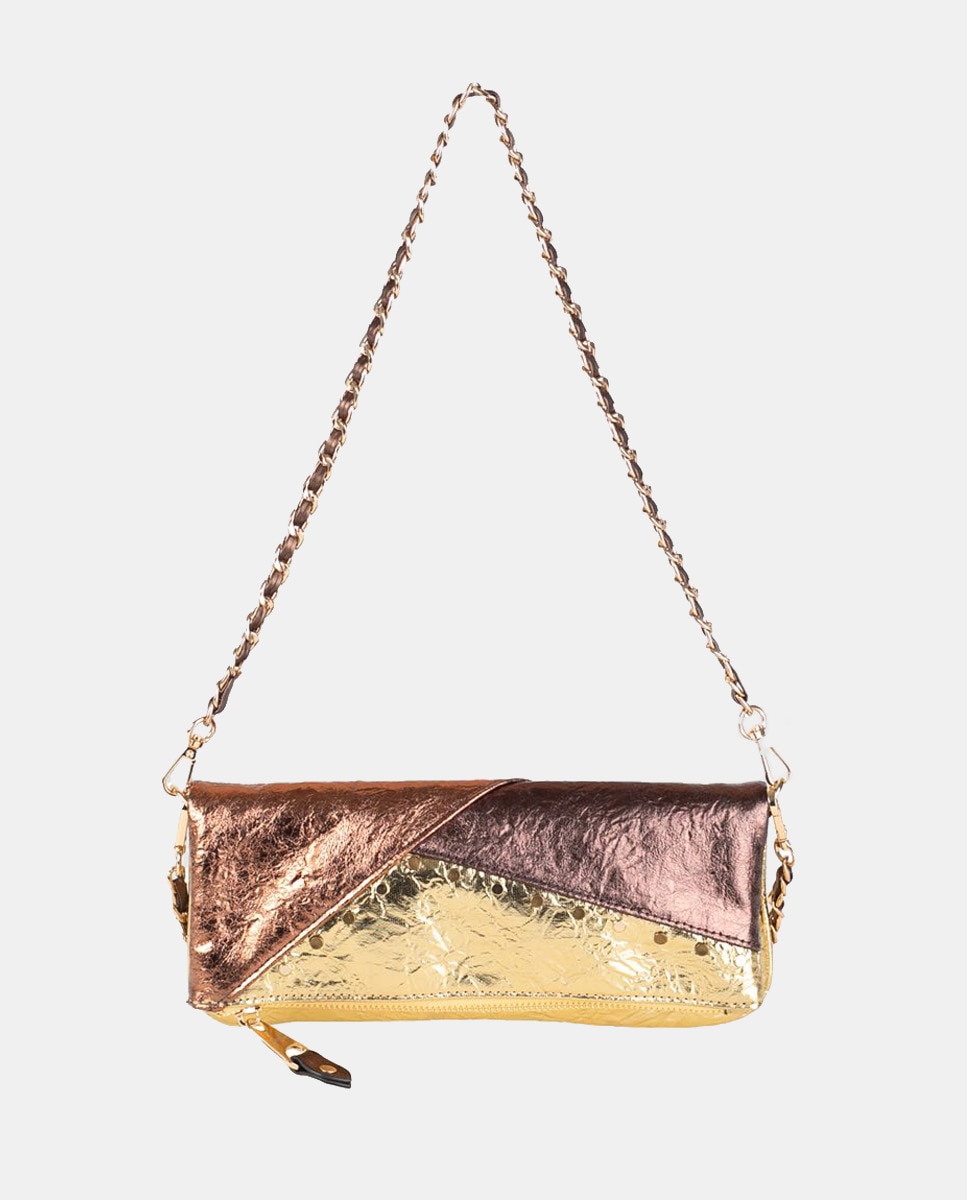 Золотая сумка через плечо для вечеринок с блестящей отделкой и заклепками Volum, золото