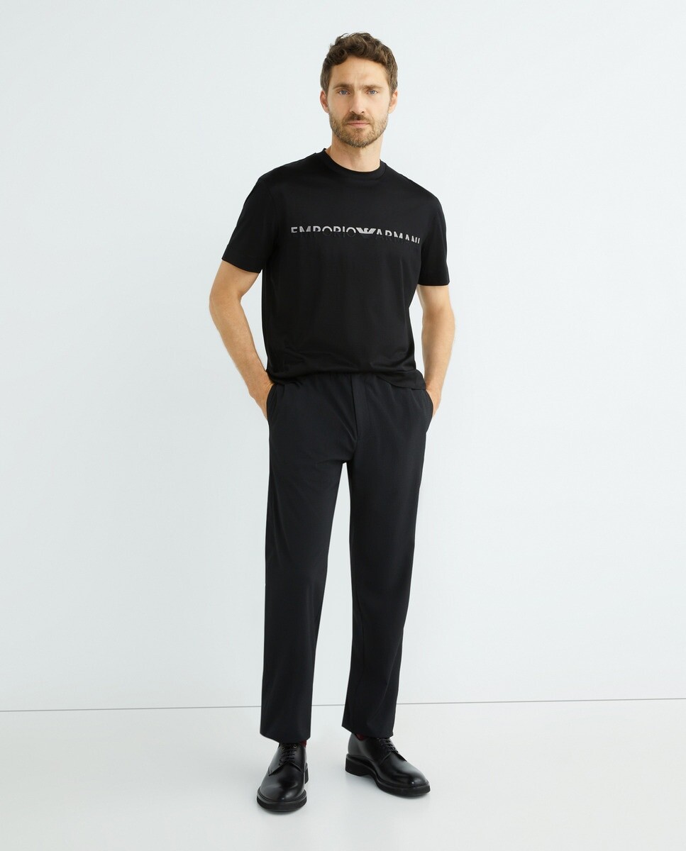 

Мужские брюки из ткани сирсакер Emporio Armani, черный