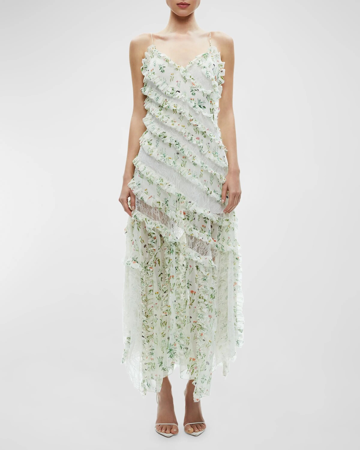 

Платье макси с кружевом и оборками Sondra Alice + Olivia, цвет Georgia Floral