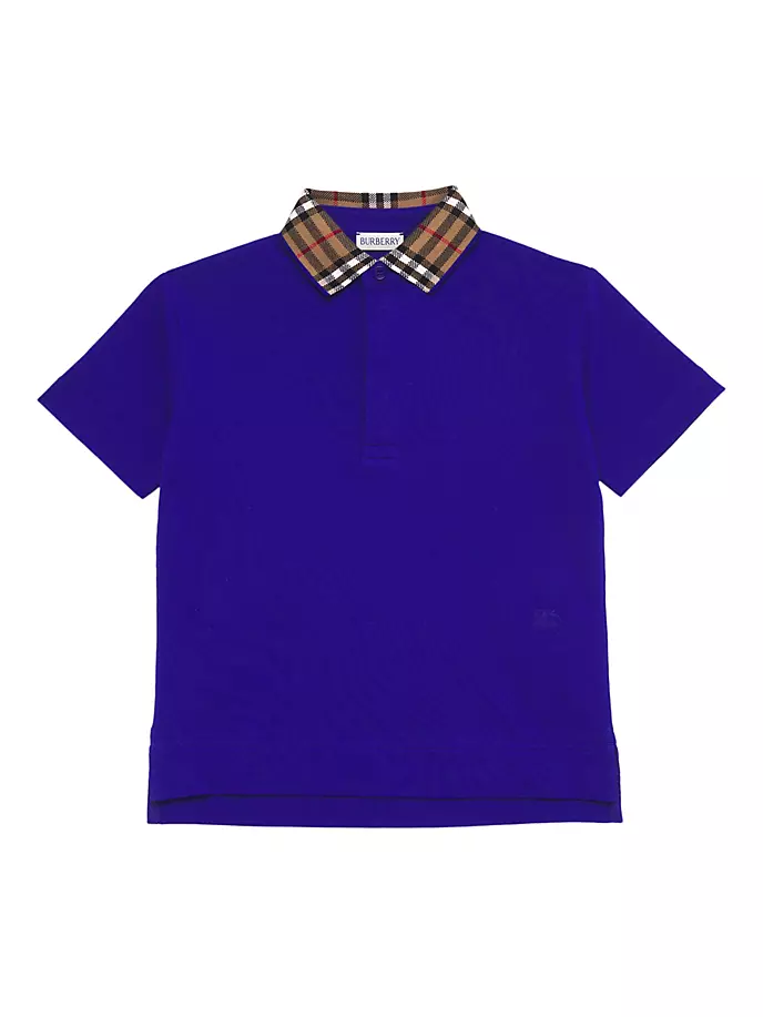 Рубашка-поло с клетчатым воротником для мальчика Burberry, цвет knight
