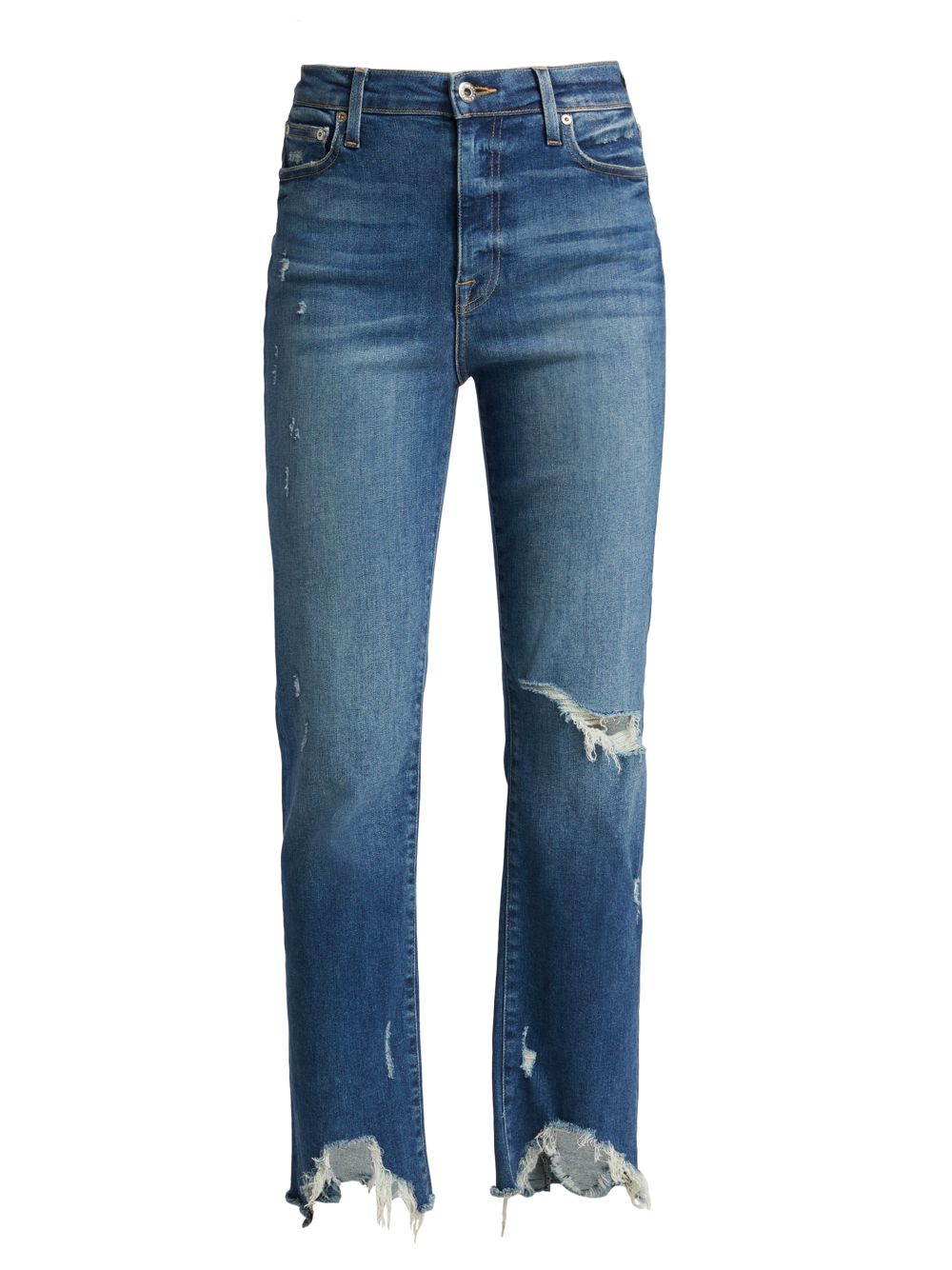 Эластичные укороченные джинсы до щиколотки River с высокой посадкой и эффектом потертости Jonathan Simkhai Standard укороченные льняные брюки в полоску atlas jonathan simkhai standard white stripe