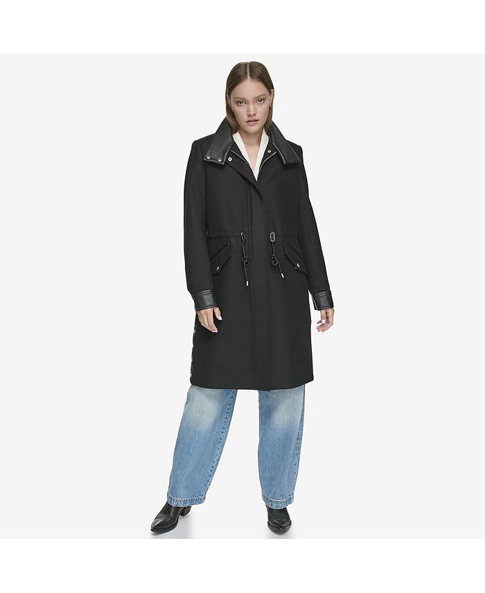 Женское пальто Chesme из меланжевой шерсти и искусственной кожи Andrew Marc, черный пальто анорак koton 1kak06271gw002 молочный 40