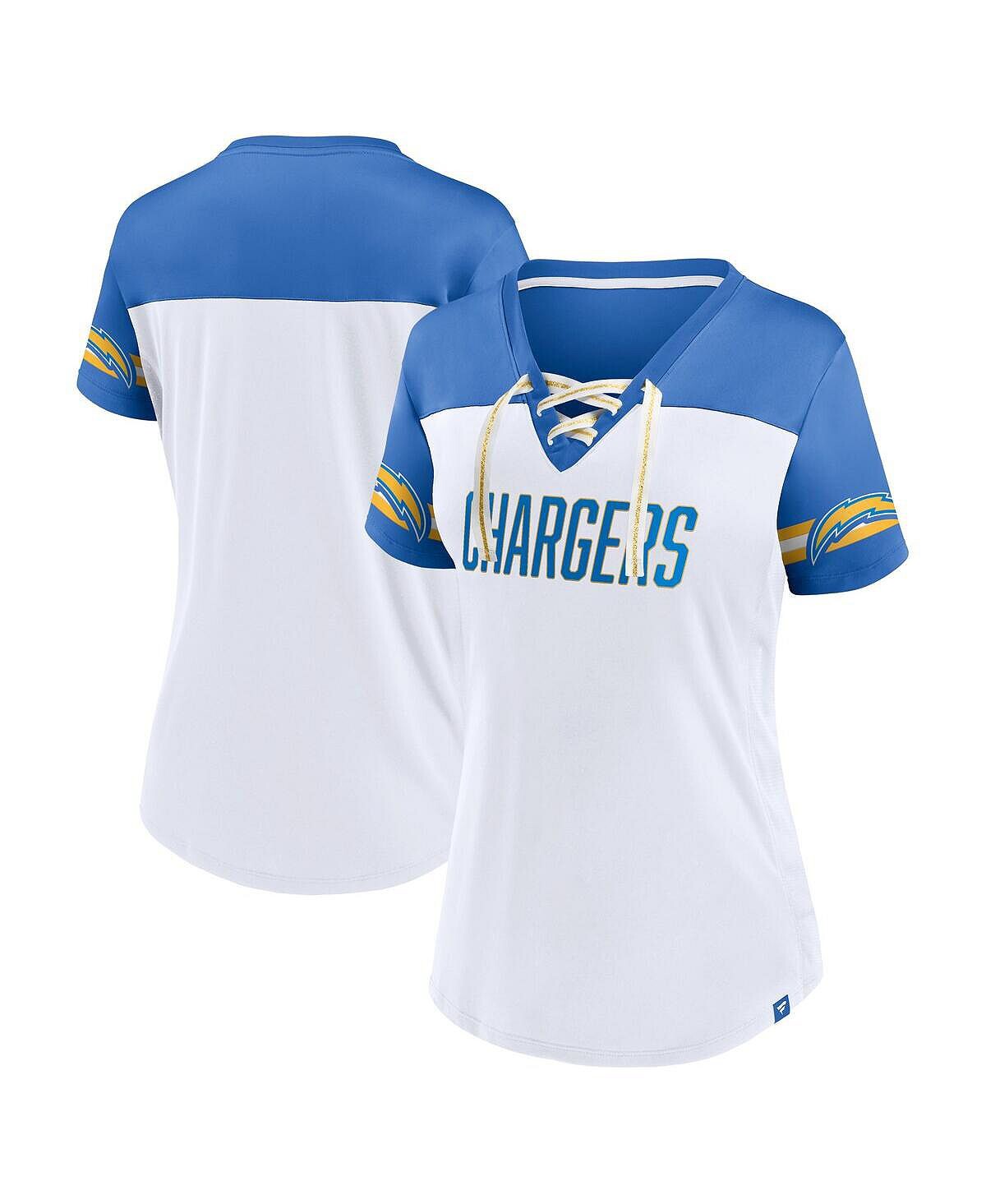 

Женская белая футболка с v-образным вырезом и шнуровкой Los Angeles Chargers Dueling Fanatics, белый