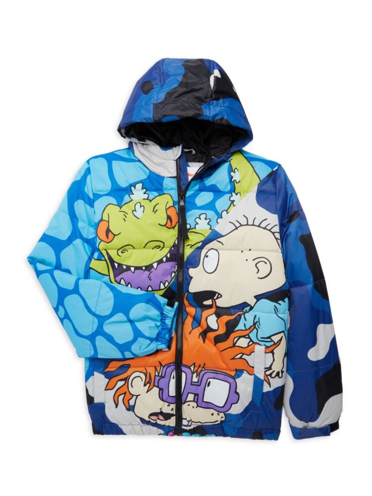 

Пуховик с капюшоном и рисунком Rugrats для мальчиков Members Only, синий