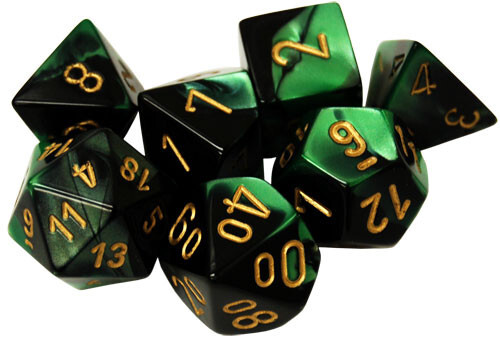

Аксессуары Chessex Chessex Dice Set: Gemini Black-Green w/Gold (7)