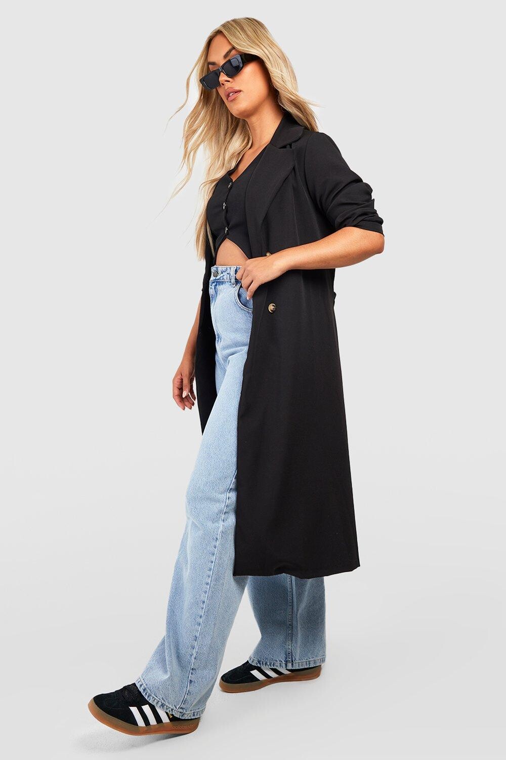 

Тренч Plus с поясом boohoo, черный