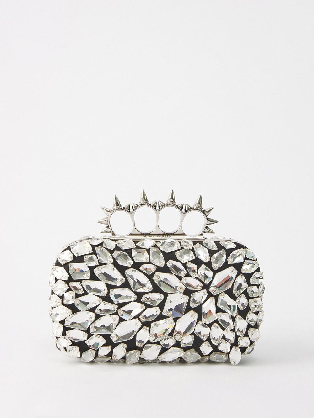 

Клатч four ring из кожи и кристаллов с шипами Alexander McQueen, серебряный